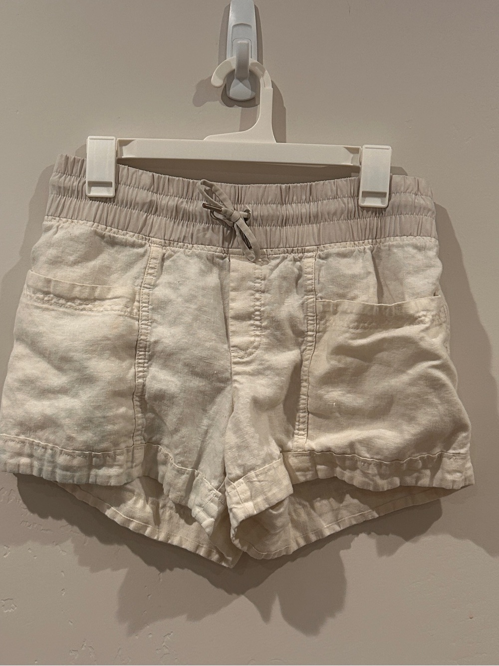Athleta Cream High-Waist Drawstring Linen Shorts